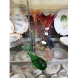 Four items of mid-20th century design glassware to include vase, shell design vase, pear design