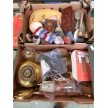 Two trays of assorted collectors items to include wooden boxes, opera glasses, etc.
