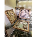 Four framed tiles depicting seasonal theme, possibly Moore & Co.