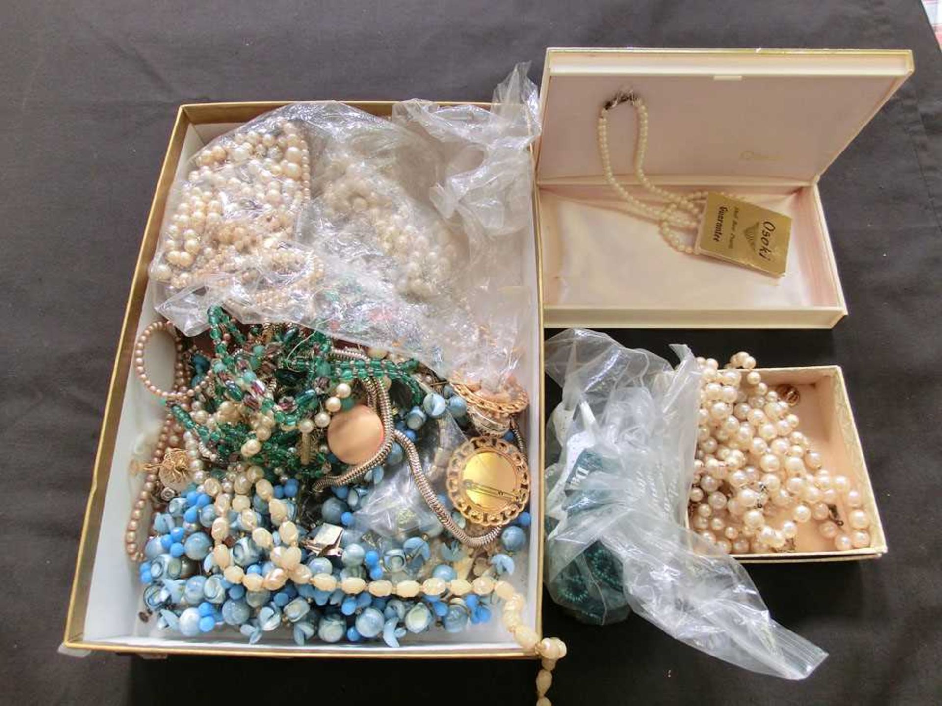 A box containing a quantity of costume jewellery, mainly beads