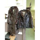 Two dark brown fur coats