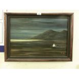 A framed oil on canvas of countryside scene initialled J.W