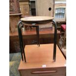 A pair of mid-20th century metal legged circular wooden topped stools