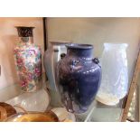 Four vases to include glass vase by Etaleune, a stoneware vase by Devonmoor England, etc