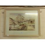 A framed and glazed watercolour of country lane scene signed Wallace Atkins