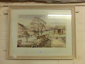 A framed and glazed watercolour of country lane scene signed Wallace Atkins