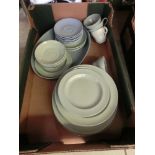 A tray containing a part Wedgwood green dinner set