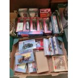 Two trays of boxed Corgi and other diecast vehicles to include coaches, steam engines, wagons,