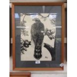 A framed and glazed picture of bird of prey signed bottom right