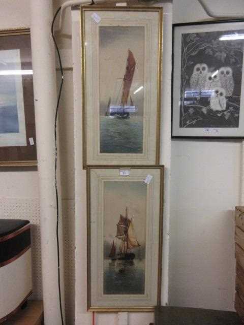 A pair of framed and glazed possible watercolours of sailing vessels after Garman Morris