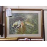 A framed and glazed print by Margaret Kennedy of fish