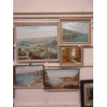 A collection of five framed oils on board of coastal and countryside signed C Y Vine