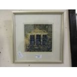 A framed and glazed watercolour of mullioned window