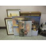 A collection of framed and unframed oils, still life, woodland scenes, etc