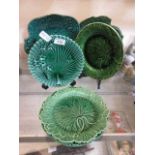 A selection of green glazed leaf design tableware, some of which by Wedgwood