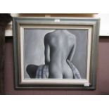 A modern framed oil on canvas of a study of a lady's back signed Gilroy