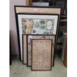 Five framed and glazed maps to include Warwickshire, Devonshire, etc