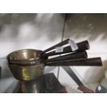 Four brass cooking pans