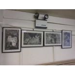 A set of four framed and glazed prints by Marjorie Chadwick Harris of owls, badgers, hares, and