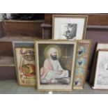 collection of framed and glazed prints to include eastern figures, buildings, etc