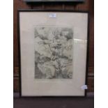 A framed and glazed etching titled 'North Wales Landscape' signed by the artist with blind stamp