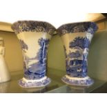 A pair of blue and white Spode hexagonal vasesNo aparent damage or restoration.