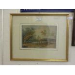 A framed and glazed watercolour of cattle by pond scene signed W.B.Henley