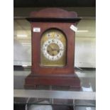 A mahogany and banded cased mantle clock (A/F)