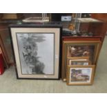 A collection of framed and glazed prints to include countryside, buildings, etc