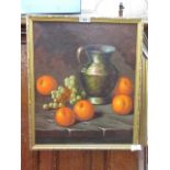 A framed oil on canvas of still life signed bottom right