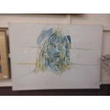 An unframed canvas painting of abstract young lady after Johnathan Hague