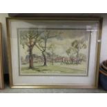 A framed and glazed possible pen and watercolour of 'Collett's Green Village Development' signed R.