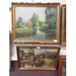 Two framed oils on board, one of canal scene signed Bill Adams, the other of river scene signed