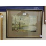 A framed and glazed watercolour of silver birch by lake scene signed bottom right