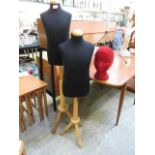 Two dress maker's dummies along with a red mannequin head