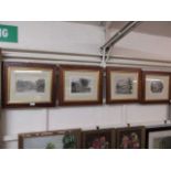 A set of four framed and glazed etchings of Leamington Spa and Warwick scenes