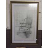 A framed and glazed possible pencil drawing of Windsor chair, initialled B.C