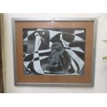 A framed and glazed abstract artwork of monochrome figure signed Montana