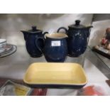 Four items of blue glazed Denbyware comprising of jugs and bowls