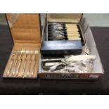 A tray containing cased and uncased flatware, etc