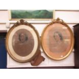 A pair of ornate gilt framed oval enhanced prints of ladies