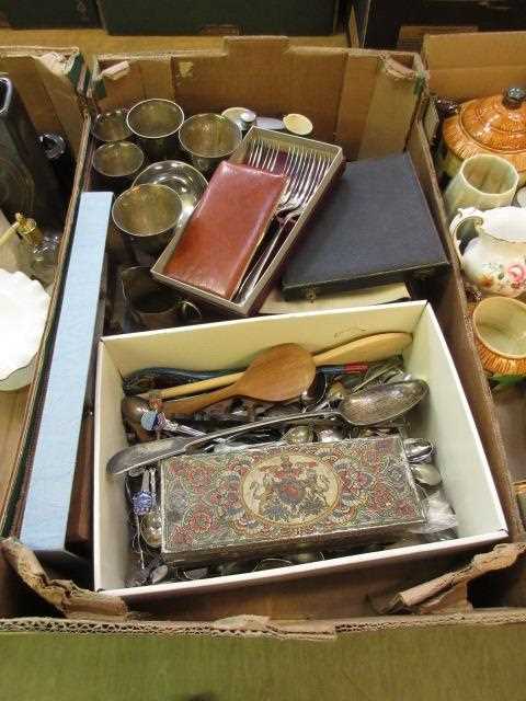 A tray containing flatware, plated goblets etc.