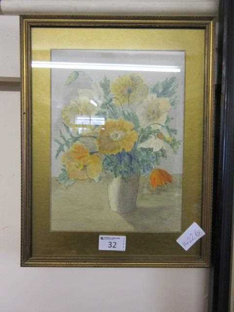 A framed and glazed watercolour of still life signed F.Mare