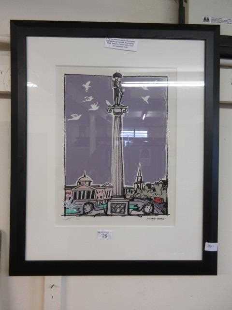 A framed and glazed deep mounted limited edition print signed by Anna Hymus titled 'Nelson's Column'