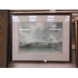 A modern framed and glazed possible watercolour of viaduct signed bottom left Michael Roundhill