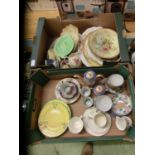 Two trays of ceramic ware to include plates, meat plates, oriental style tea set, etc