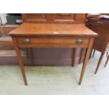 An 18th century oak, banded, and boxwood strung single drawer side table