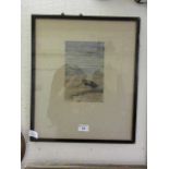 A framed and glazed watercolour of seabird eating worm