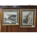 A pair of framed and glazed etchings of coastal scenes