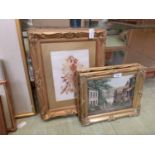 Two framed and glazed collages together with two framed oleographs of harbour scenes